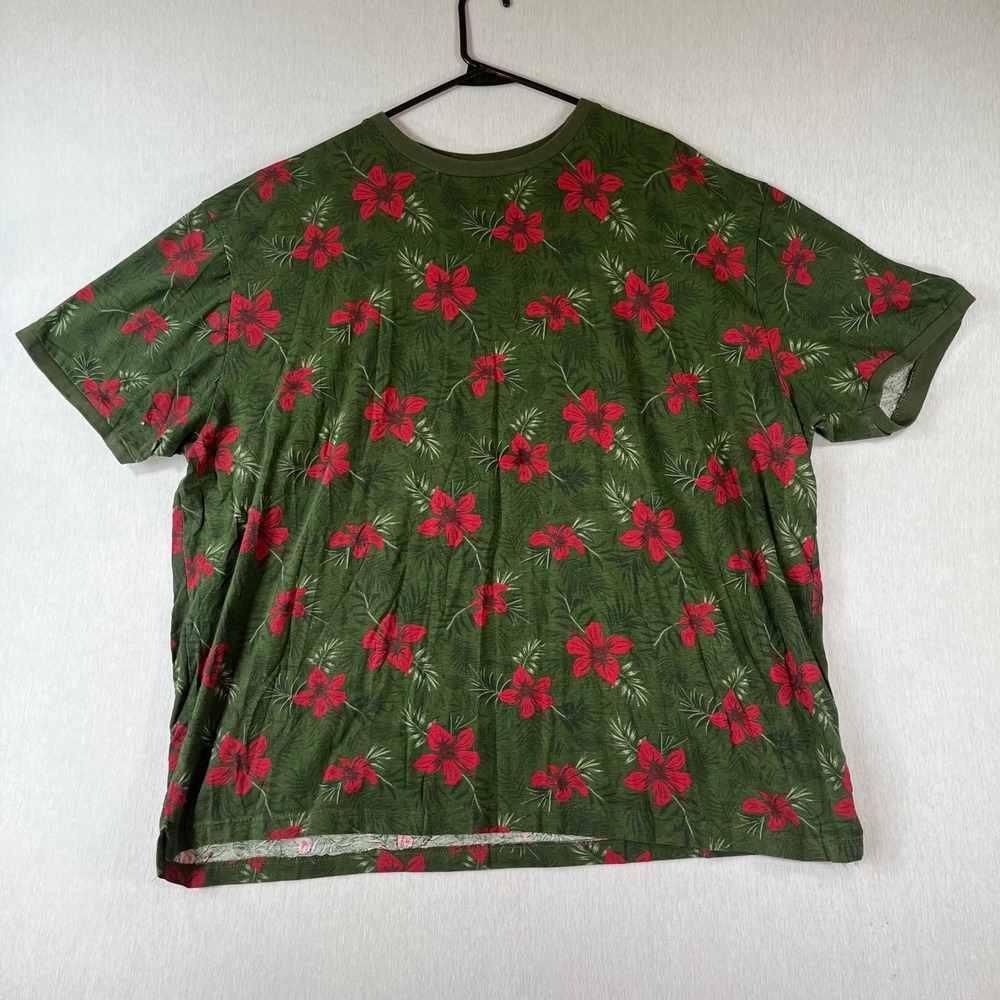 Colours Alexander Julian Shirt Men 3X Green Red Hibiscus Floral Tropical Stretch